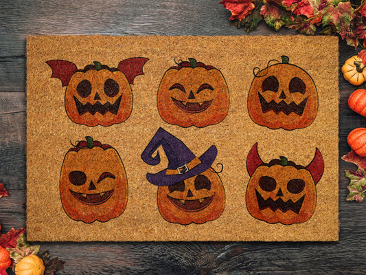 Halloween Cute Pumpkins Coir Door Mat, Welcome Cute Pumpkins Halloween Front Door Mat, Outdoor Mats, Funny Doormat, Halloween Decor Mat