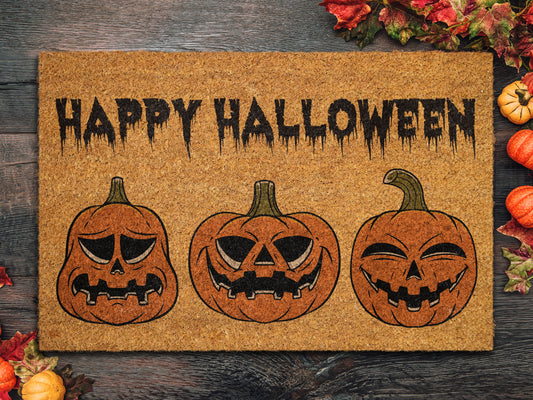 Happy Halloween Pumpkins Coir Door Mat, Welcome Pumpkin Spice Halloween Front Door Mat, Outdoor Mats, Funny Doormat, Halloween Decor Mat