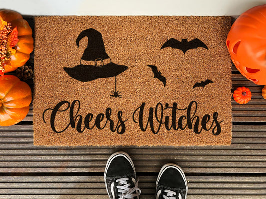 Halloween Cheers Witches Doormat, Coir Door Mat, Welcome Mat, Front Door Mat, Outdoor Mats, Funny Doormat, Fall Welcome Mats, Halloween Mats