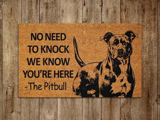 The Pitbull Home Door Mat, Pitbull We Know You ARE Here Spring Door Mats, Funny Doormat, Welcome Mats