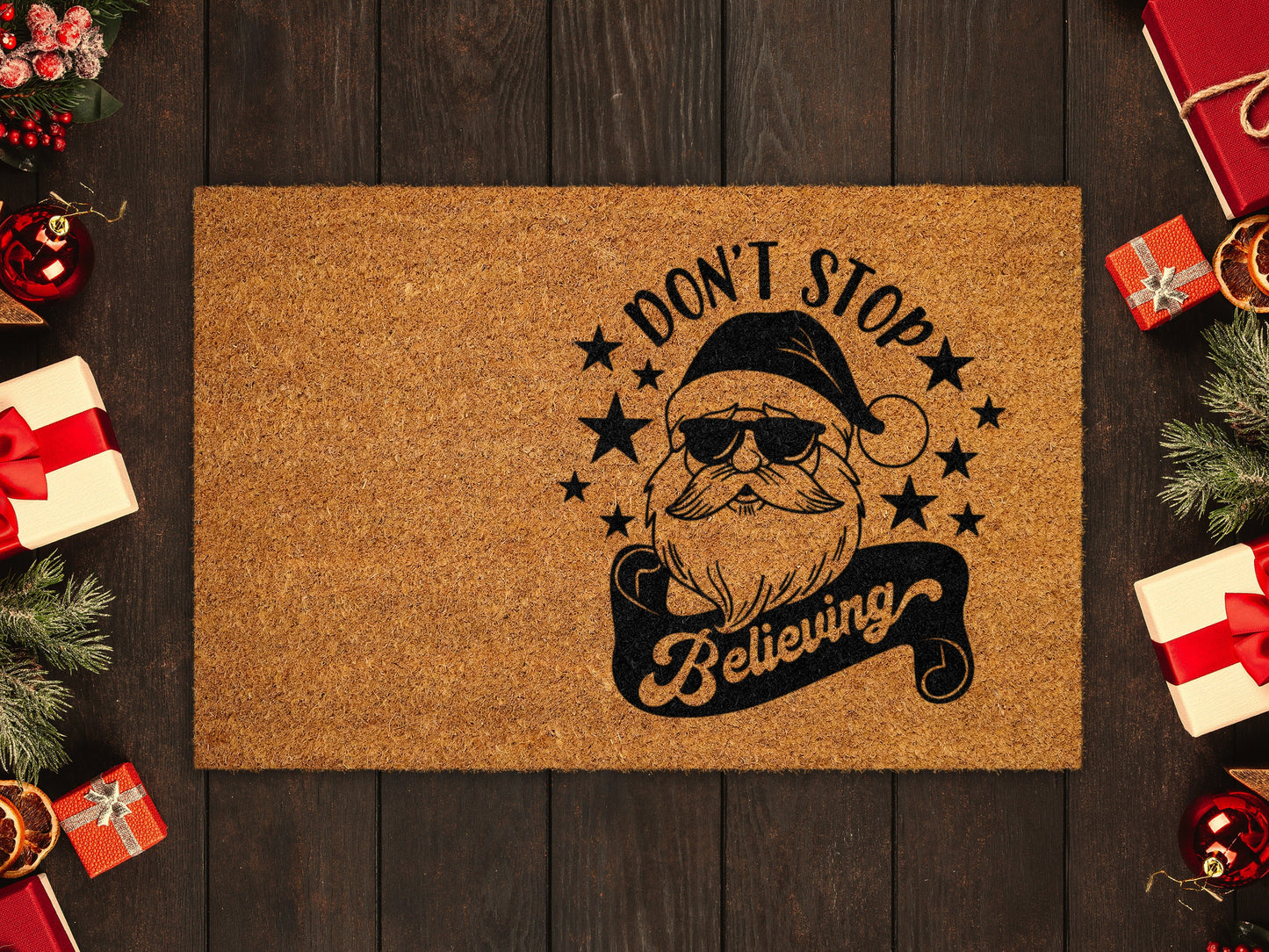 Merry Christmas Doormat, Don't Stop Believing Coir Door Mat, Front Door Mat, Funny Doormat, Welcome Mats, Christmas Coir Mats