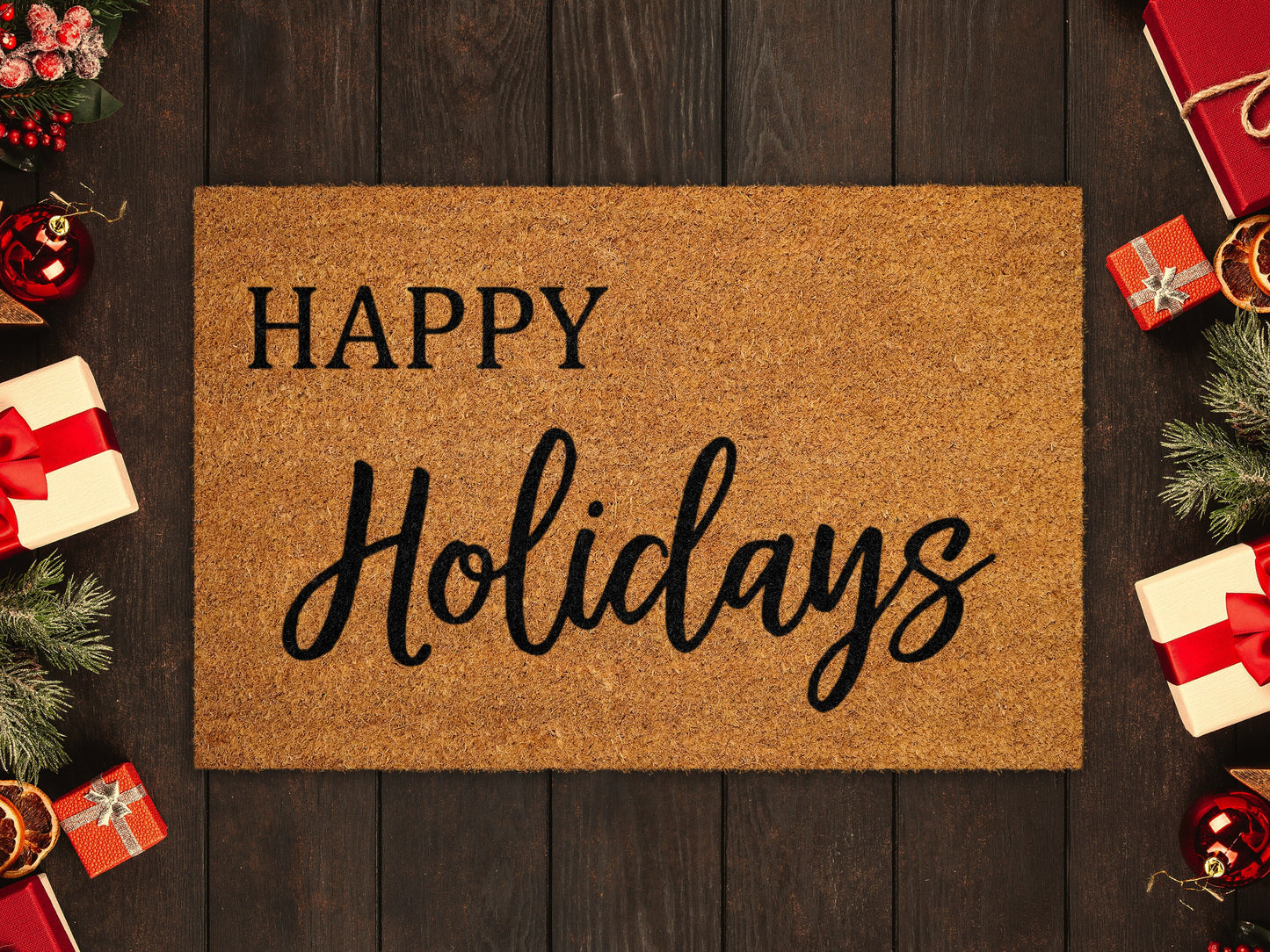 Happy Holidays Doormats, Christmas Coir Door Mat, Front Door Mat, Funny Doormat, Welcome Mats, Coir Mats