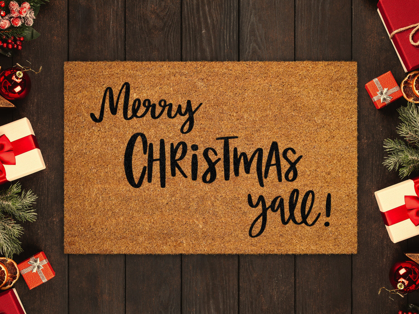 Merry Christmas Yall Doormats, Merry Christmas Coir Door Mat, Front Door Mat, Funny Christmas Doormat, Welcome Mats, Coir Mats