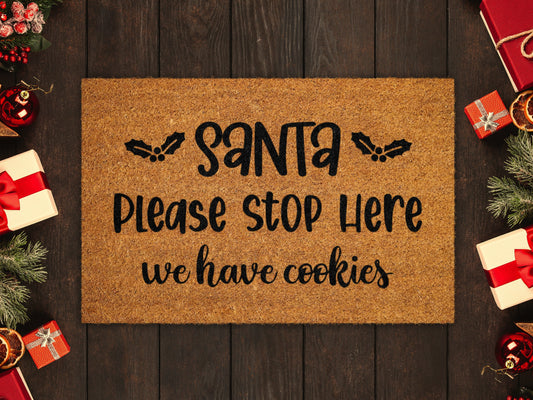 Christmas Santa Doormat, Santa Please Stop Here Coir Door Mat, Front Door Mat, Funny Doormat, Welcome Mats, Christmas Coir Mats