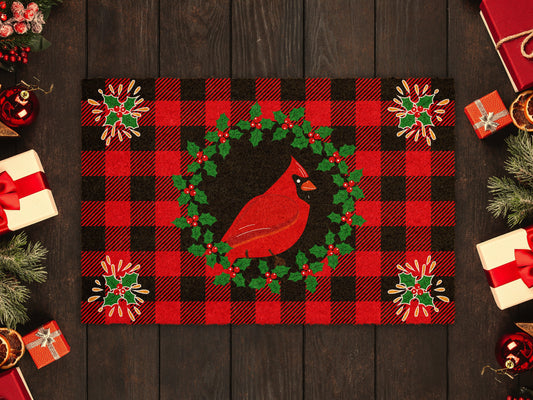 Christmas Cardinal Bird, Christmas Snow Coir Door Mat, Front Door Mat, Outdoor Mats, Funny Doormat, Welcome Mats, Coir Mats