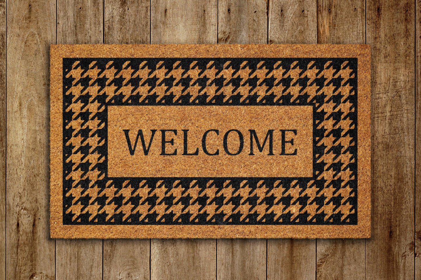 Houndstooth Welcome Door Mat, Houndstooth Welcome Coir Door Mats, Funny Doormat, Welcome Outdoor Mat
