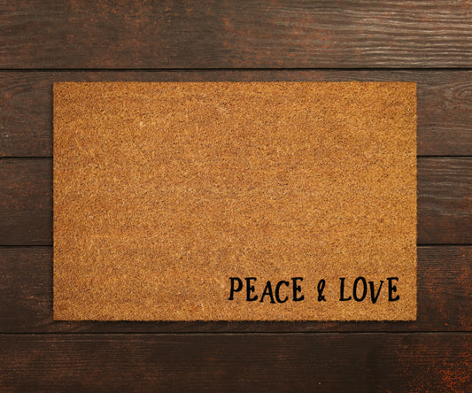 Welcome Doormats, Peace and Love Welcome Home Coir Doormat, Funny Home Coir Mats, Welcome Peace and Love Office Doormats