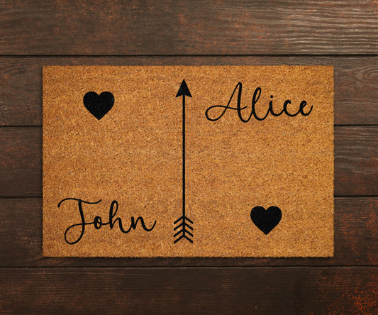 Custom Couple Names Doormat, Personalized Love Doormat, Custom Heart Mat, Personalized Love Arrow Door Mat, Wedding Gift