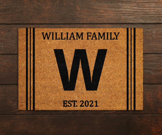 Custom Family Name and Initial Doormat, Personalized Family Doormat, Custom Name Initial Mat, Personalized Initial Door Mat, Wedding Gift