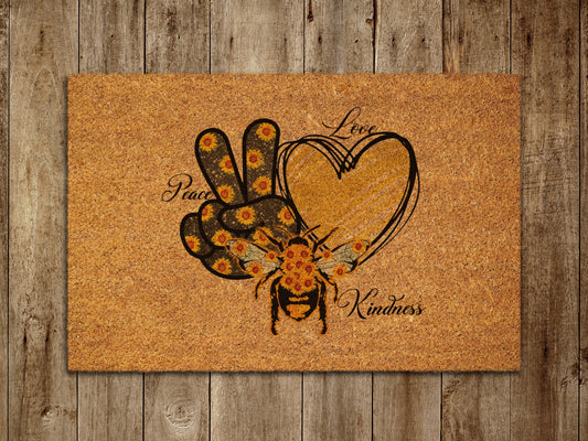 Peace Love Kindness Door Mat, Spring Door Mats, Farmhouse Doormat, Love Spring Doormats, Funny Doormat, Welcome Mats