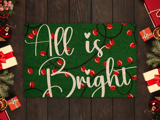 Christmas All is Bright, Christmas Snow Coir Door Mat, Front Door Mat, Outdoor Mats, Funny Doormat, Welcome Mats, Coir Mats