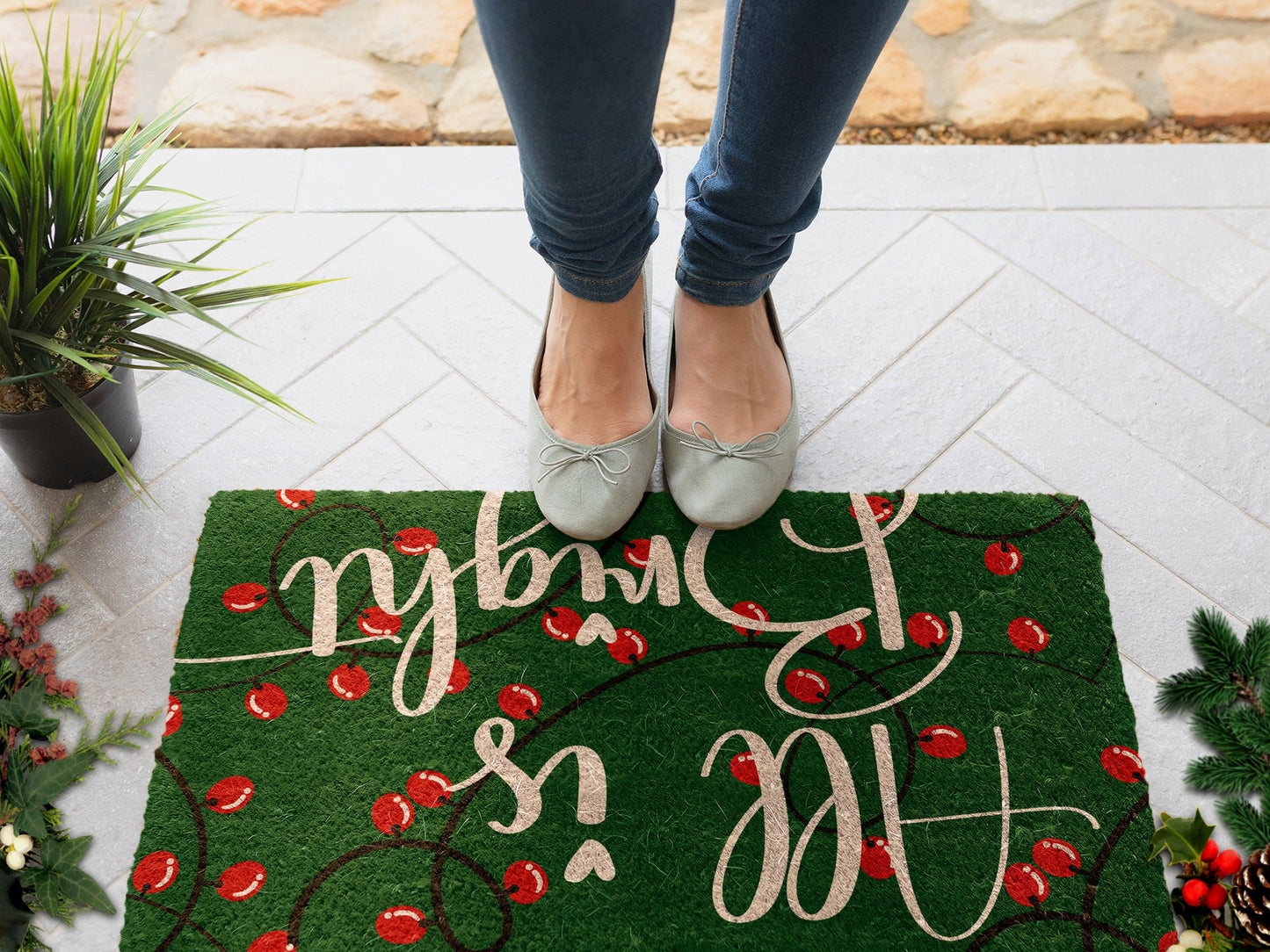 Christmas All is Bright, Christmas Snow Coir Door Mat, Front Door Mat, Outdoor Mats, Funny Doormat, Welcome Mats, Coir Mats