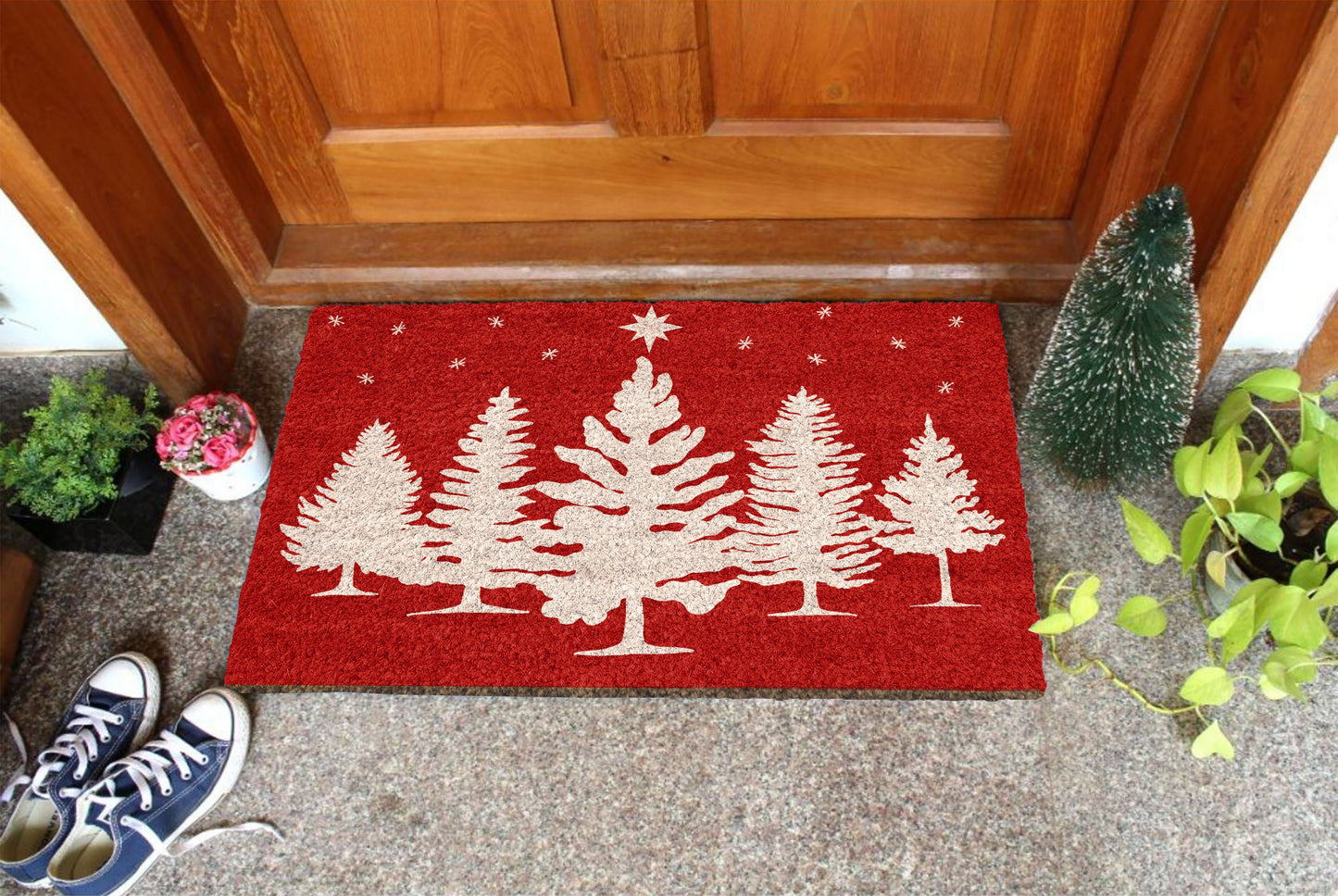 Christmas Pine Tree, Christmas Snow Coir Door Mat, Front Door Mat, Outdoor Mats, Funny Doormat, Welcome Mats, Coir Mats