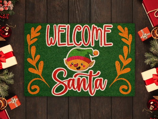 Christmas Welcome Santa Elf, Christmas Snow Coir Door Mat, Front Door Mat, Outdoor Mats, Funny Doormat, Welcome Mats, Coir Mats