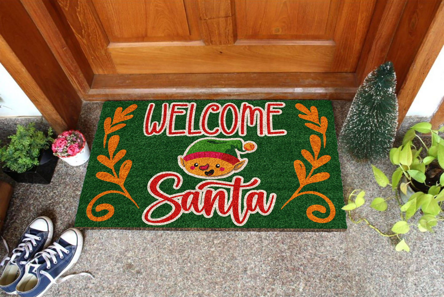 Christmas Welcome Santa Elf, Christmas Snow Coir Door Mat, Front Door Mat, Outdoor Mats, Funny Doormat, Welcome Mats, Coir Mats