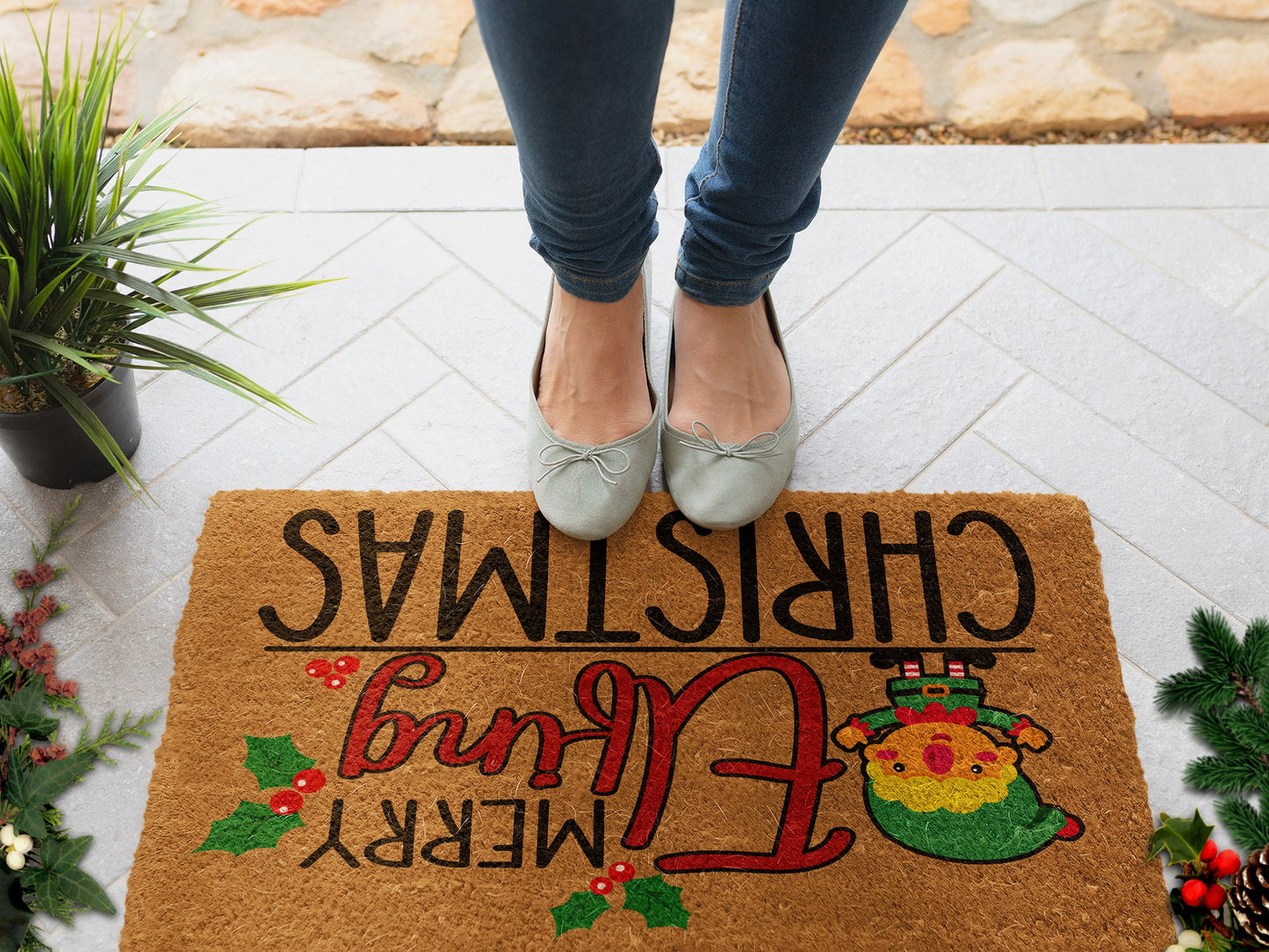 Merry Elfing Christmas, Christmas Snow Coir Door Mat, Front Door Mat, Outdoor Mats, Funny Doormat, Welcome Mats, Coir Mats