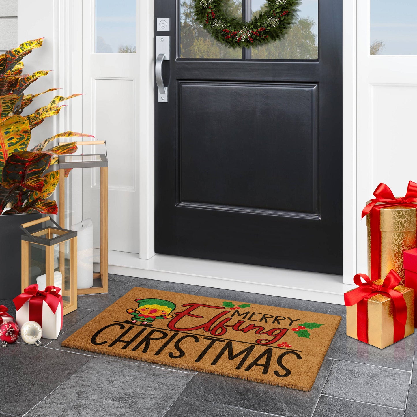 Merry Elfing Christmas, Christmas Snow Coir Door Mat, Front Door Mat, Outdoor Mats, Funny Doormat, Welcome Mats, Coir Mats