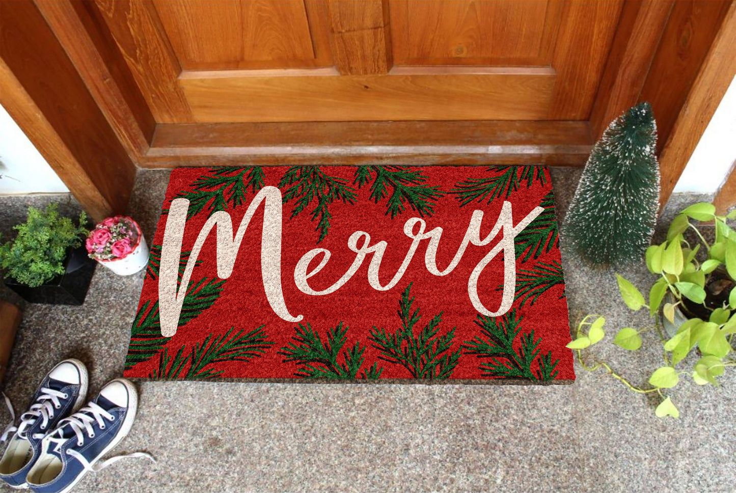 Christmas Merry Pine Leafs, Christmas Snow Coir Door Mat, Front Door Mat, Outdoor Mats, Funny Doormat, Welcome Mats, Coir Mats