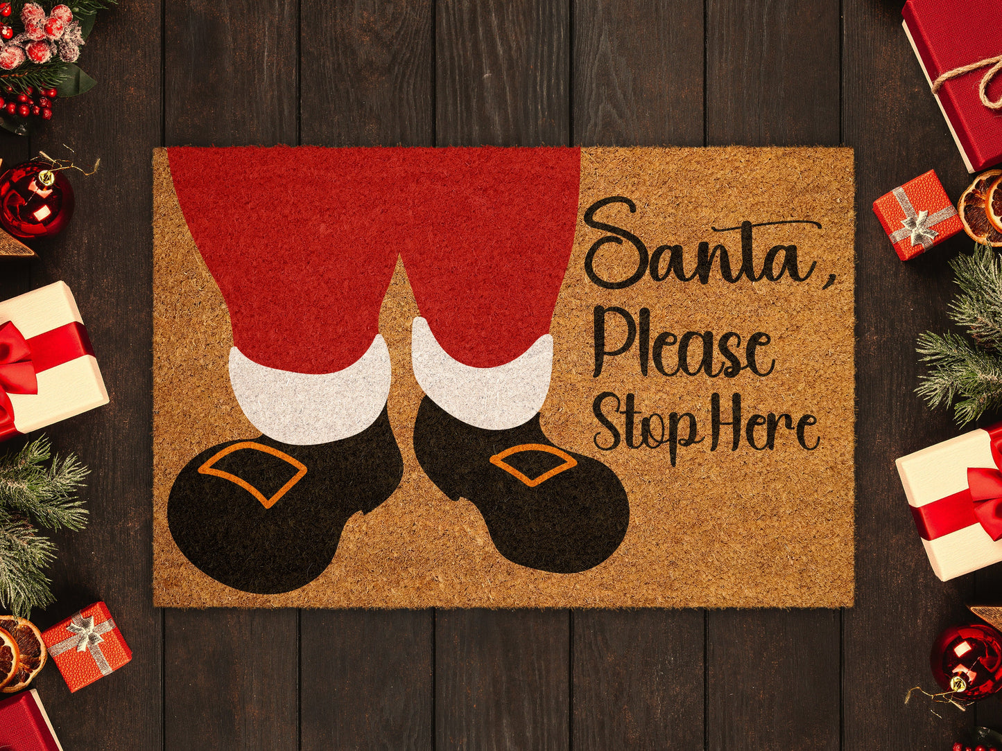 Santa Please Stop Here, Christmas Snow Coir Door Mat, Front Door Mat, Outdoor Mats, Funny Doormat, Welcome Mats, Coir Mats