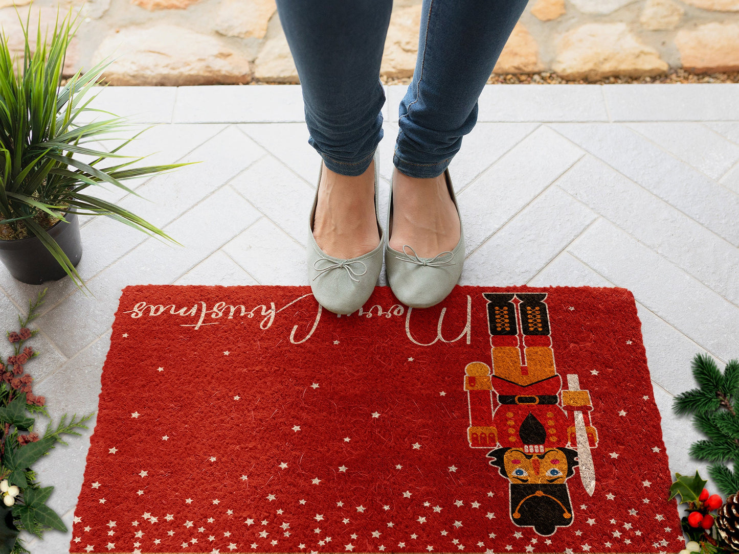 Merry Christmas Nutcracker, Christmas Snow Coir Door Mat, Front Door Mat, Outdoor Mats, Funny Doormat, Welcome Mats, Coir Mats