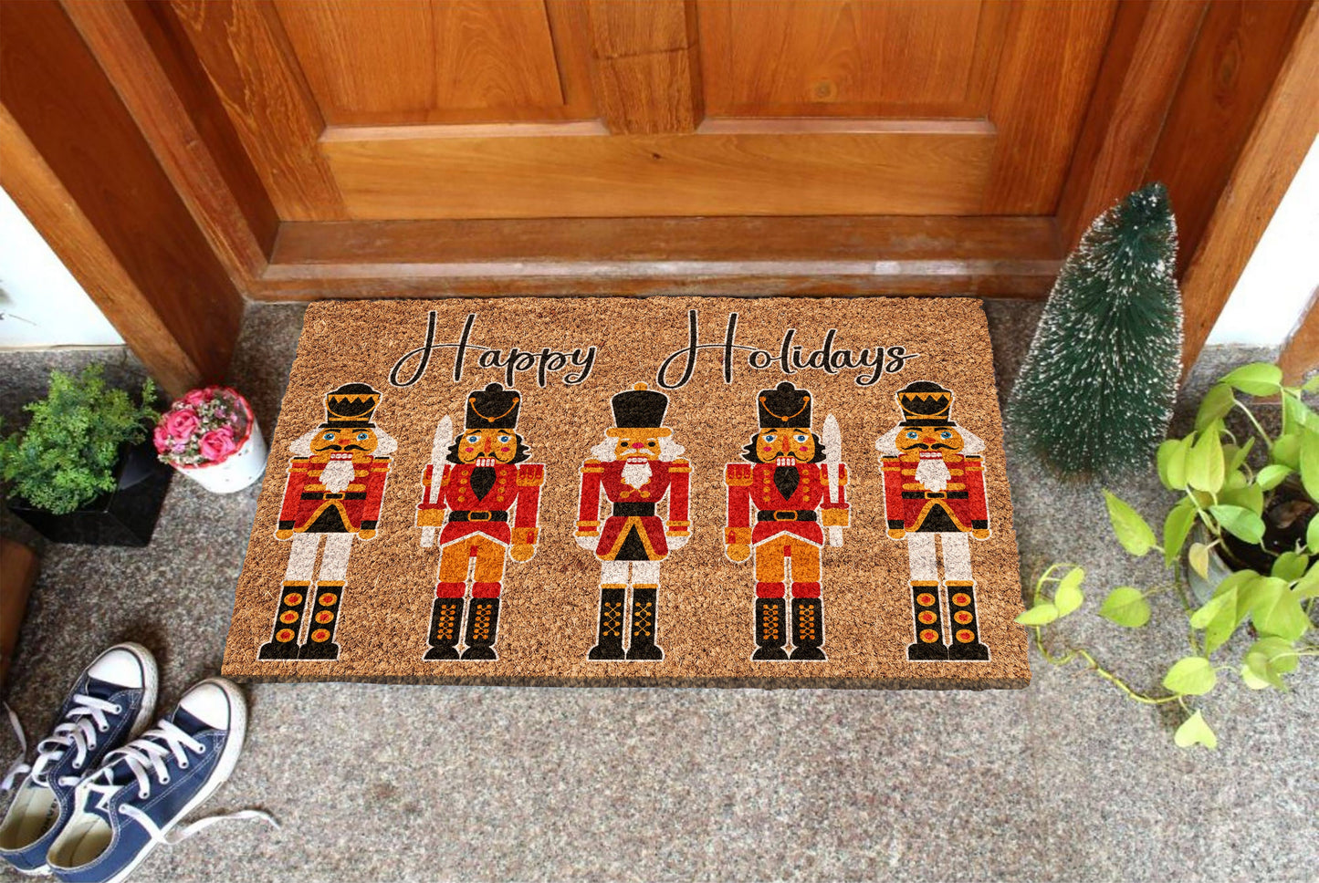 Happy Holidays Nutcracker, Christmas Snow Coir Door Mat, Front Door Mat, Outdoor Mats, Funny Doormat, Welcome Mats, Coir Mats