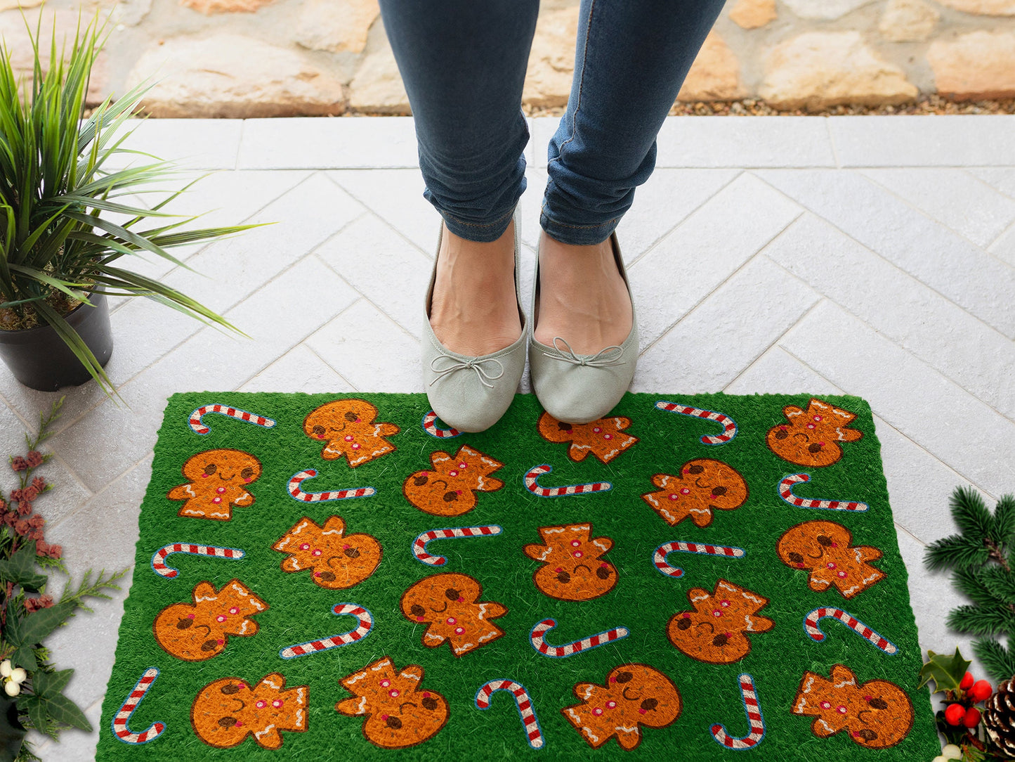 Gingerbreads and Peppermints, Christmas Snow Coir Door Mat, Front Door Mat, Outdoor Mats, Funny Doormat, Welcome Mats, Coir Mats