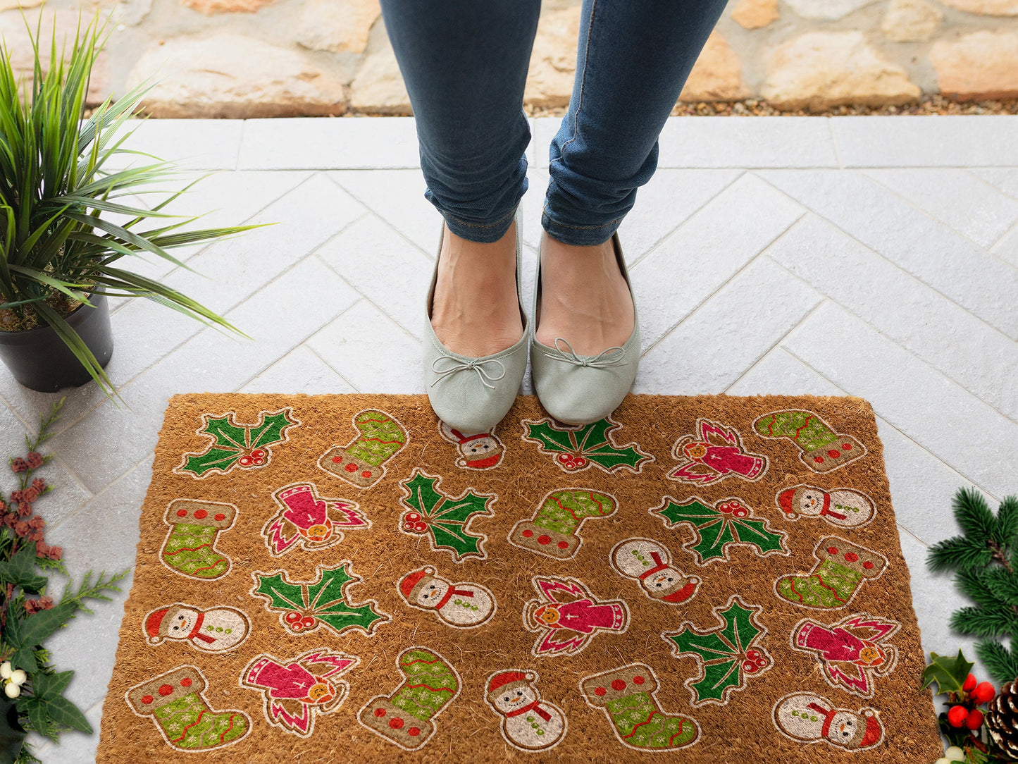 Christmas Gingerbreads, Christmas Snow Coir Door Mat, Gingerbreads Front Door Mat, Outdoor Mats, Funny Doormat, Welcome Mats, Coir Mats