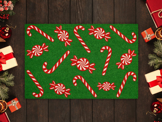 Christmas Peppermints Green, Christmas Snow Coir Door Mat, Front Door Mat, Outdoor Mats, Funny Doormat, Welcome Mats, Coir Mats