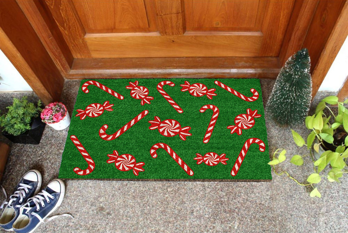 Christmas Peppermints Green, Christmas Snow Coir Door Mat, Front Door Mat, Outdoor Mats, Funny Doormat, Welcome Mats, Coir Mats