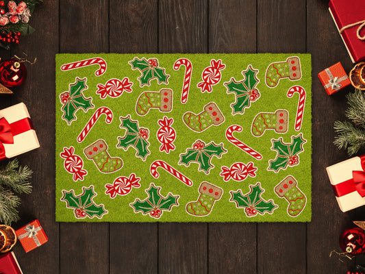 Gingerbread and Peppermints, Christmas Peppermint Coir Door Mat, Front Door Mat, Outdoor Mats, Funny Doormat, Welcome Mats, Coir Mats