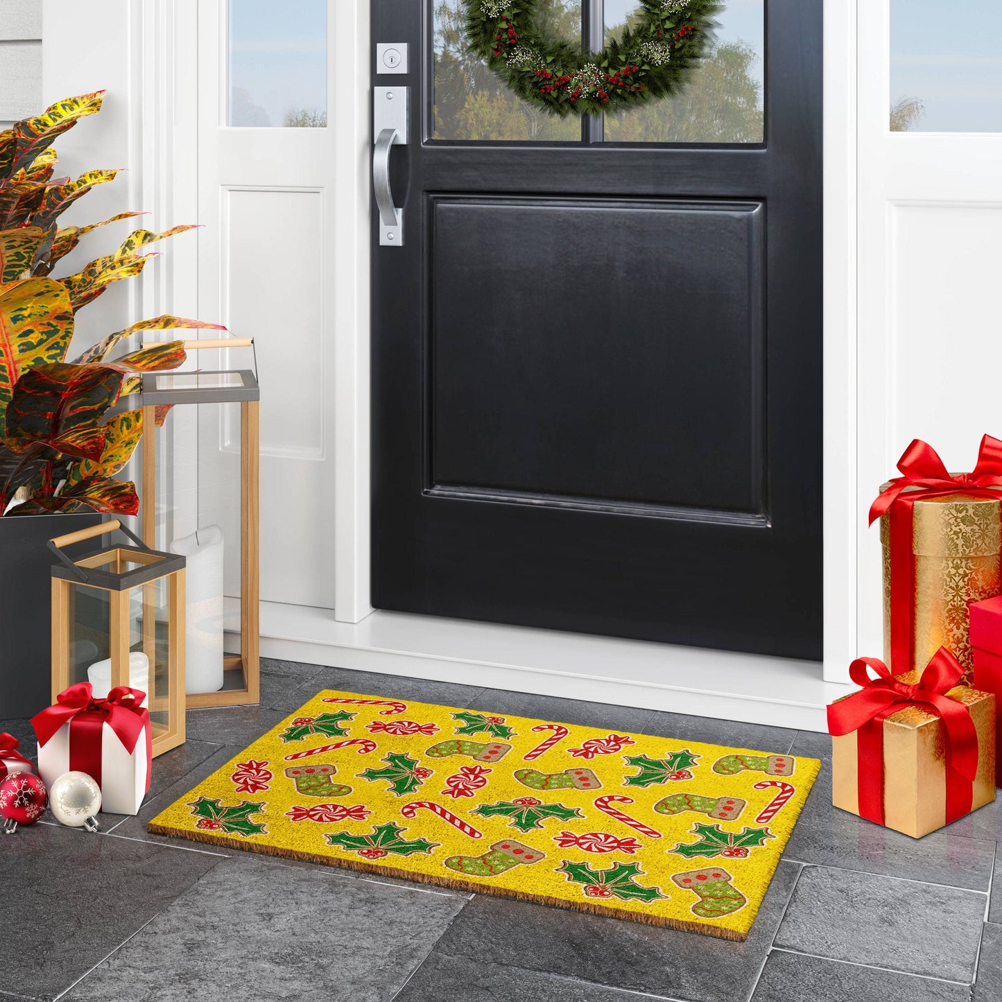 Gingerbread and Peppermints, Christmas and Peppermint Snow Coir Door Mat, Front Door Mat, Outdoor Mats, Funny Doormat, Welcome Mats