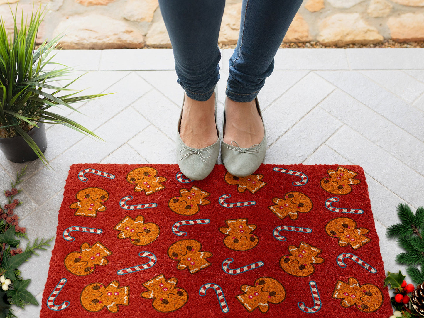 Gingerbread and Peppermint Door Mat, Peppermint Christmas Coir Mat, Front Door Mat, Outdoor Mats, Funny Doormat, Welcome Mats, Coir Mats