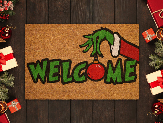 Christmas Grinch Welcome, Christmas Snow Coir Door Mat, Front Door Mat, Grinch Outdoor Mats, Funny Doormat, Welcome Mats, Coir Mats