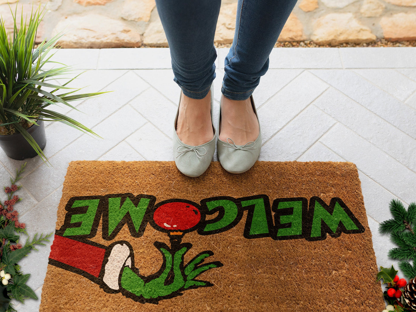 Christmas Grinch Welcome, Christmas Snow Coir Door Mat, Front Door Mat, Grinch Outdoor Mats, Funny Doormat, Welcome Mats, Coir Mats