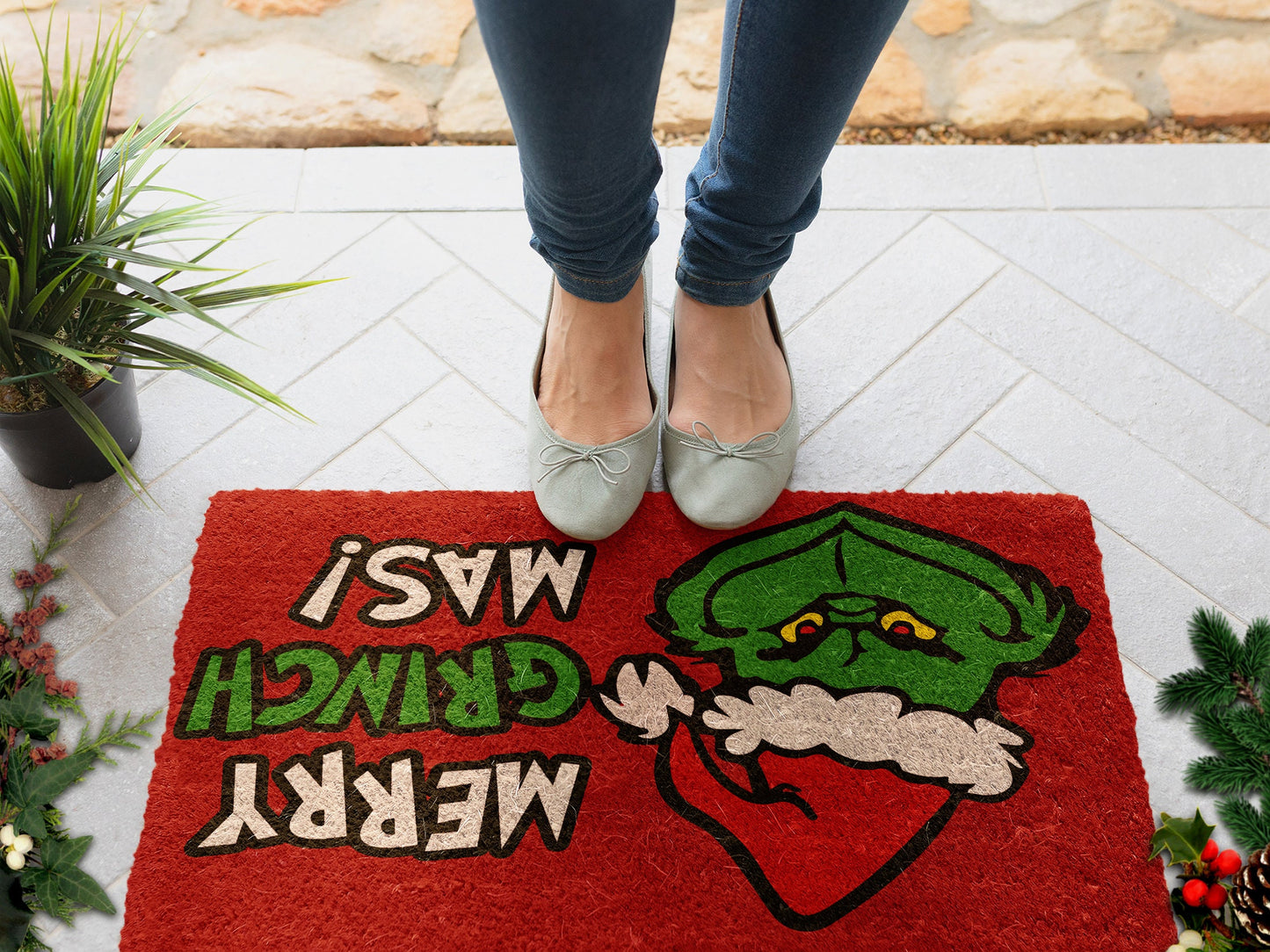 Christmas Merry Grinchmas, Christmas Snow Coir Door Mat, Front Door Mat, Mats, Grinchmas Funny Doormat, Welcome Mats, Coir Mats