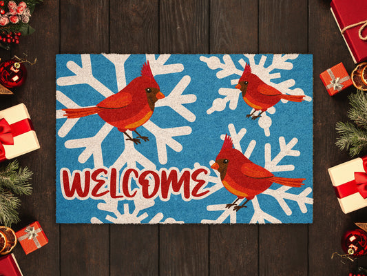 Christmas Welcome Cardinals, Christmas Snow Coir Door Mat, Christmas Front Door Mat, Outdoor Mats, Funny Doormat, Welcome Mats, Coir Mats