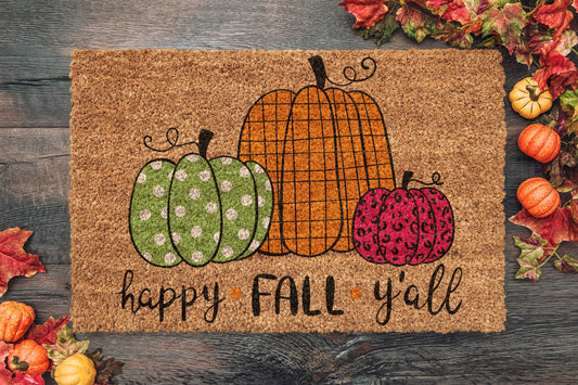 Happy Fall Y'all, Pumpkins Coir Door Mat, Welcome Mat, Happy Fall Front Door Mat, Outdoor Mats, Funny Doormat, Fall Welcome Mats, Coir Mats