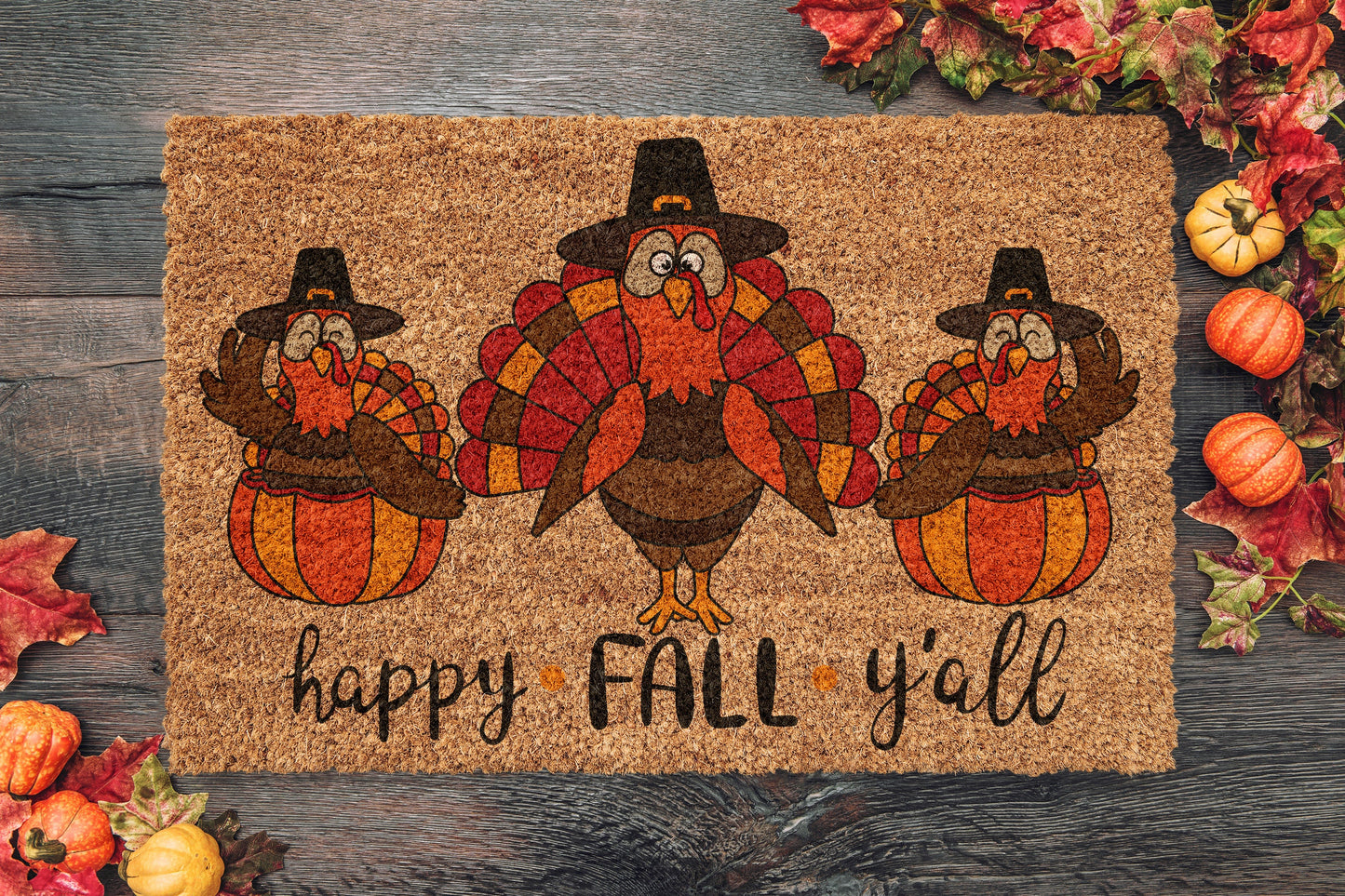 Happy Fall Y'all Turkeys, Coir Door Mat, Welcome Turkeys Mat, Front Door Mat, Outdoor Mats, Funny Doormat, Fall Welcome Mats, Coir Mats