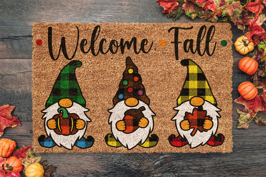 Fall Welcome Fall Gnomes Plaid Hats, Coir Door Mat, Welcome Mat, Front Door Mat, Outdoor Mats, Funny Doormat, Fall Welcome Mats, Coir Mats