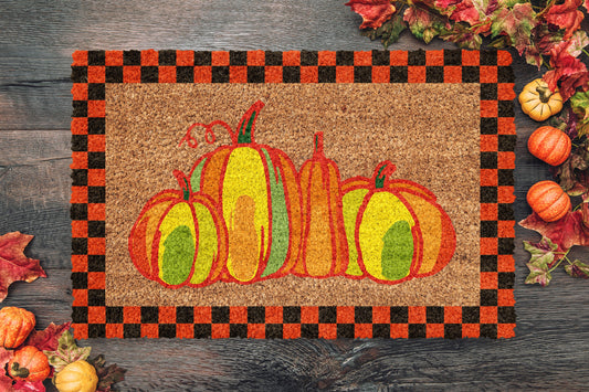 Fall Plaid Pumpkins Pumpkins Coir Door Mat, Welcome Mat, Front Door Mat, Outdoor Mats, Funny Doormat, Fall Decor Welcome Mats, Coir Mats