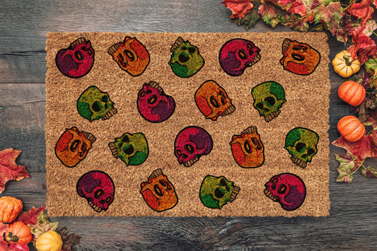 Halloween Colorful Skulls, Coir Door Mat, Welcome Mat, Front Door Mat, Outdoor Mats, Funny Doormat, Fall Welcome Mats, Coir Mats
