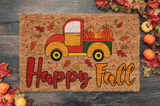 Happy Fall Truck, Pumpkins Coir Door Mat, Welcome Mat, Front Door Mat, Outdoor Mats, Funny Doormat, Fall Welcome Mats, Coir Mats