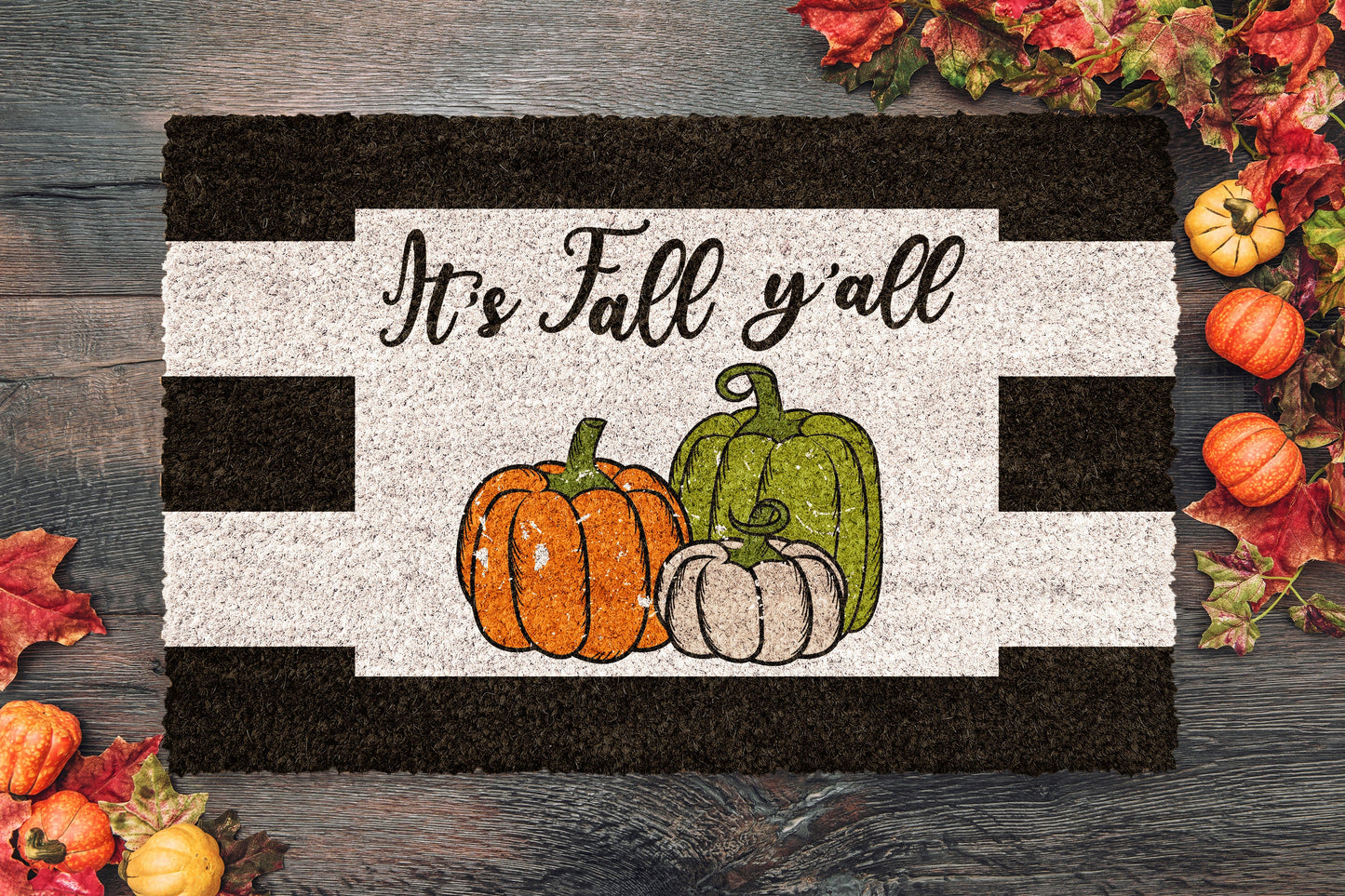 It's Fall Y 'all Pumpkins, Pumpkin Cabana Coir Door Mat, Welcome Mat, Front Door Mat, Outdoor Mats, Funny Coir Doormat, Fall Welcome Mats