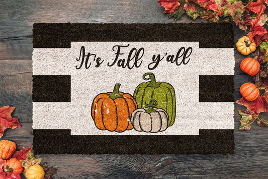 It's Fall Y 'all Pumpkins, Pumpkin Cabana Coir Door Mat, Welcome Mat, Front Door Mat, Outdoor Mats, Funny Coir Doormat, Fall Welcome Mats