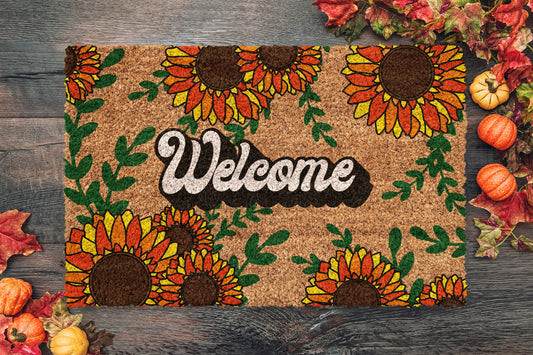 Fall Welcome Sunflower Mat, Coir Door Mat, Welcome Mat, SunflowerFront Door Mat, Outdoor Mats, Funny Doormat, Fall Welcome Mats, Coir Mats