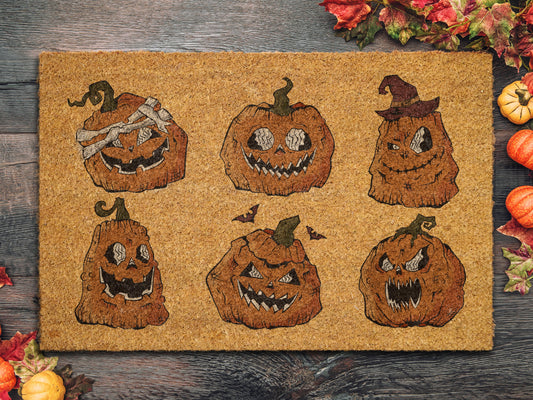 Happy Halloween Beaten Pumpkins Door Mat, Welcome Halloween Front Door Mat, Bats Outdoor Mats Funny Doormat, Halloween Decor Mat