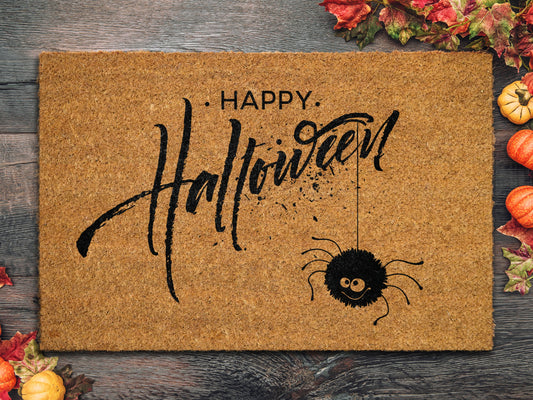 Happy Halloween Cute Spider Splush Coir Door Mat, Welcome Halloween Front Door Mat, Bats Outdoor Mats Funny Doormat, Halloween Decor Mat