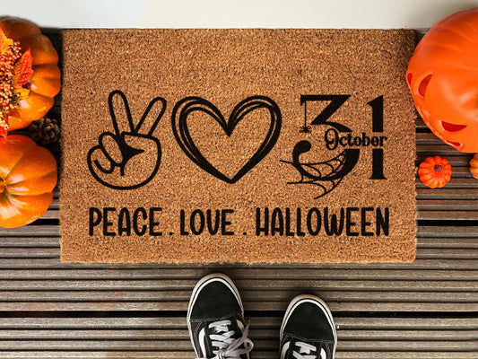Peace Love Halloween Funny Doormat, Coir Door Mat, Welcome Witches Mat, Front Door Mat, Outdoor Mats, Funny Doormat, Fall Welcome Coir Mats