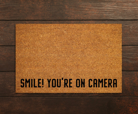 Smile You Are On Camera Doormat, Welcome Smile You Are On Camera Door Mat, Smile Doormats, Welcome Smile Mat, Funny Doormat, Welcome Mats