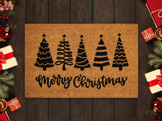 Merry Christmas Doormat, Christmas Trees Coir Door Mat, Front Door Mat, Funny Doormat, Welcome Mats, Christmas Coir Mats